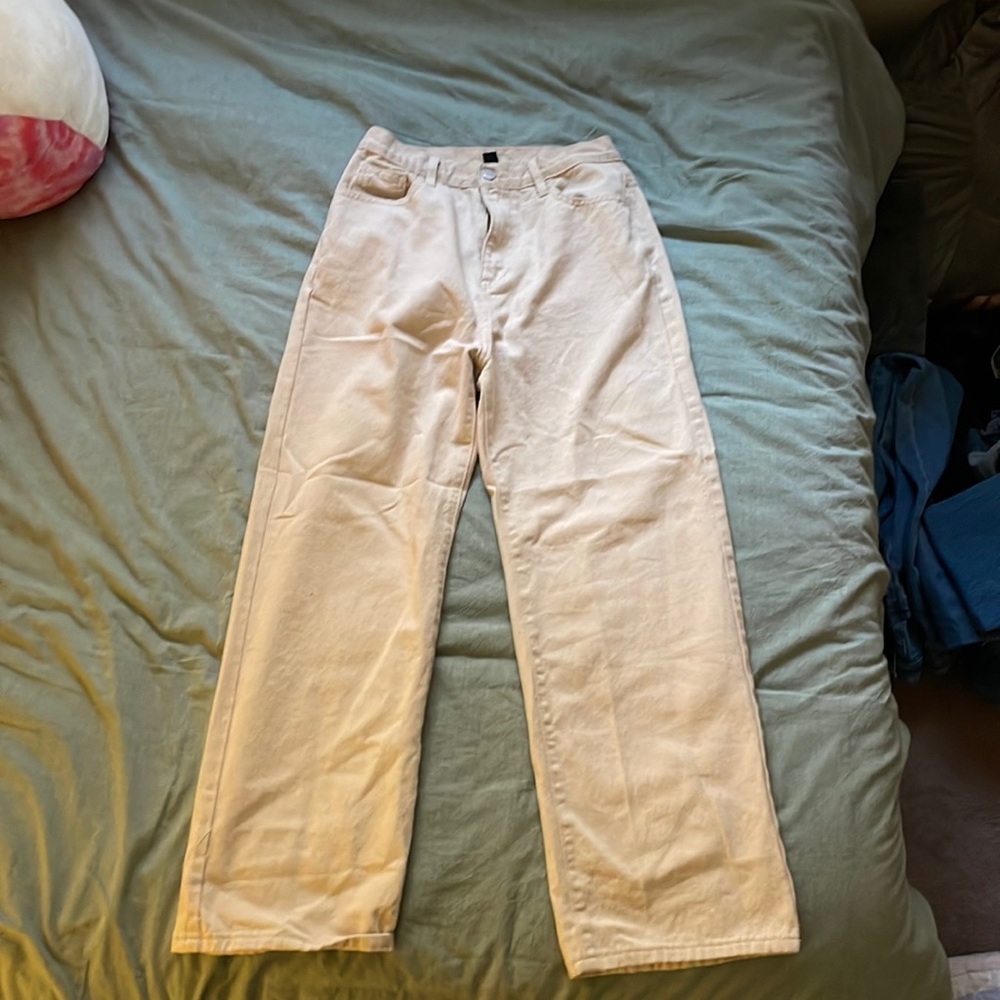 tan/cream high waisted straight cut jeans